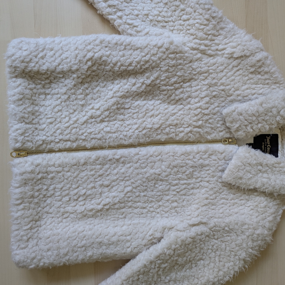 Juicy Couture Black label Medium Sherpa‎ White Bomber Jacket Gold Zipper - Picture 16 of 16